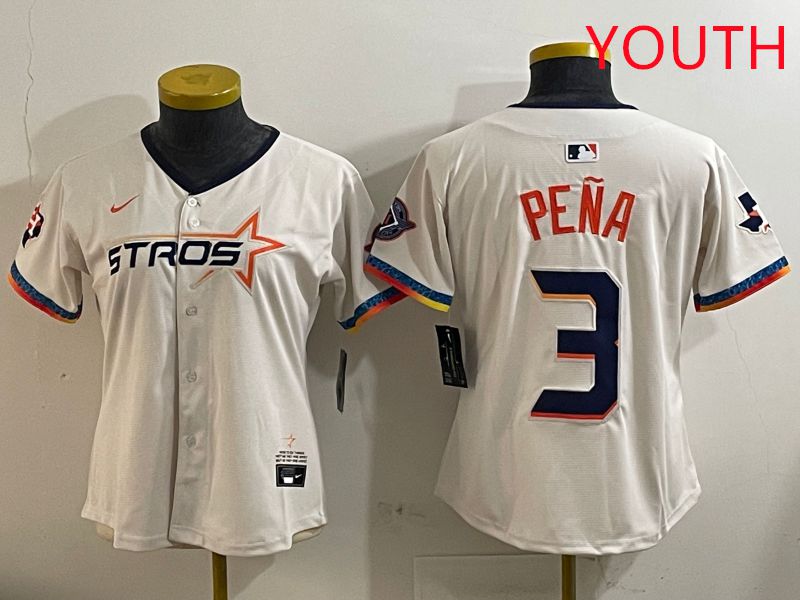 Youth Houston Astros #3 Pena Cream Fourth generation Joint Name Nike 2025 MLB Jersey style 1->youth mlb jersey->Youth Jersey